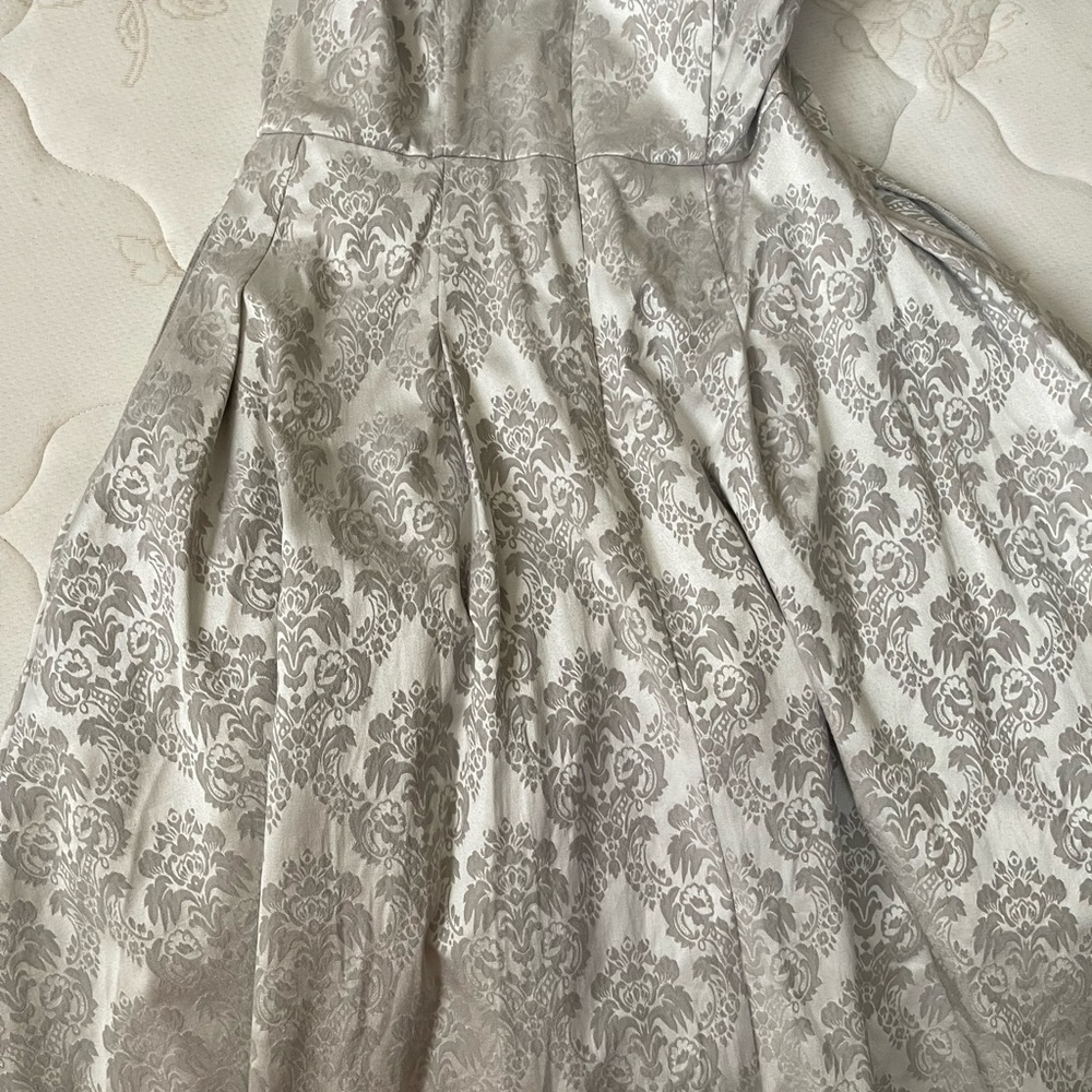Silver strapless dress for holiday parties